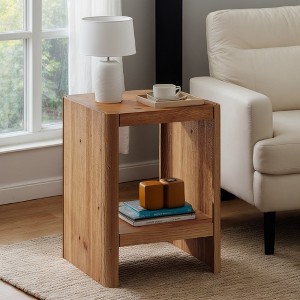 Hommoo Solid Wood 2-Tier End Table with Rounded Edges, Living Room Side Table - 1 of 4