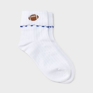 Women's Game Day Embroidered Football Pointelle Bobby Socks with Lettuce Edge Cuff - Wild Fable™ - 1 of 3