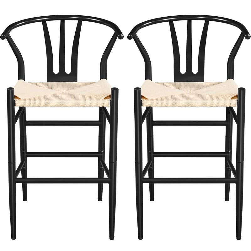 Yaheetech Set of 2 Mid-Century Modern Metal Bar Stool Dining Chair, Black, 1 of 8