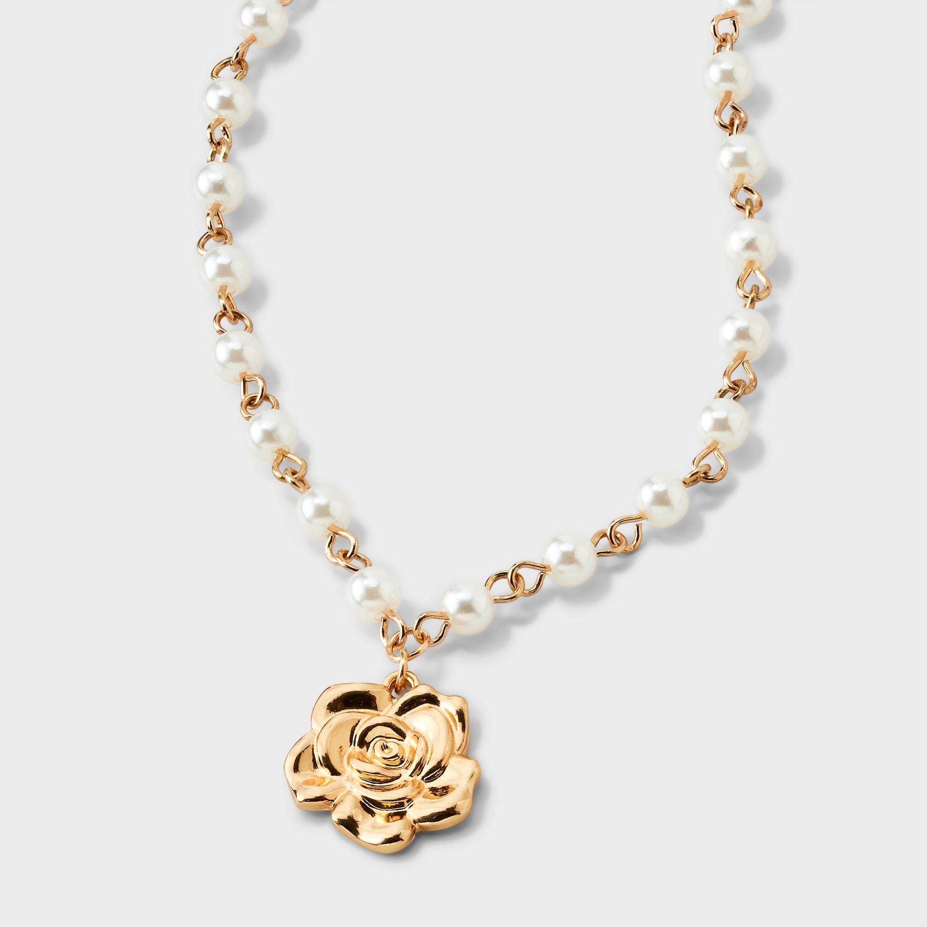 Pearl and Rosette Charm Necklace - Wild Fable™ Gold