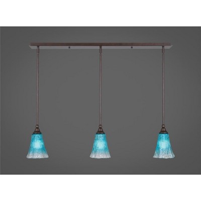 Toltec Lighting Any 3 - Light Chandelier in  Bronze with 5.5" Fluted Teal Crystal  Shade