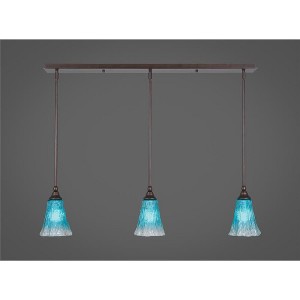 Toltec Lighting Any 3 - Light Chandelier in  Bronze with 5.5" Fluted Teal Crystal  Shade - 1 of 1