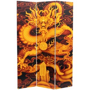 6" Dragon Fire on the Mountain Double Sided Room Divider - Oriental Furniture: No Assembly, Spruce Wood Frame - 1 of 4