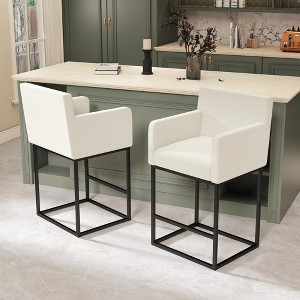 Vipbear Counter Height Bar Stools Set of 2, 26.8" H Modern Upholstered Fabric Barstools with Armrest and Back,Kitchen Island Bar Stools with Metal Leg - 1 of 4
