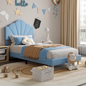 Bed Frame, Velvet Upholstered Platform Bed Frame, Height Adjustable Headboard, Wood Slat Support, Easy to Assemble, No Box Spring Needed - 1 of 4