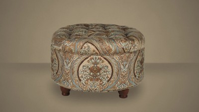 Large Gray Faux Leather Tufted Round Storage Ottoman