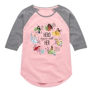 Girls' - Disney Princess - Hero Begins With Her Shirt Tail Raglan Graphic T-shirt - 1 of 4