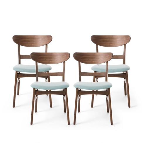 Set of 4 Idalia Mid Century Modern Dining Chairs Mint Walnut Christopher Knight Home