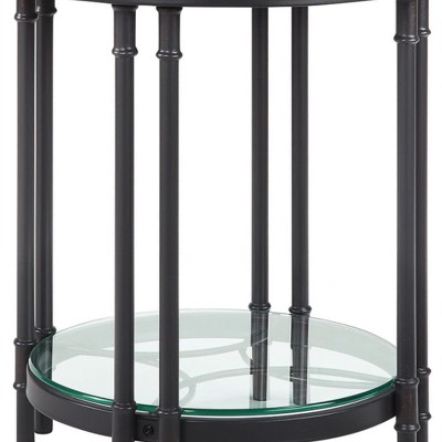 Modern Farmhouse Round Oak & Sandy Black End Table with Glass Shelf