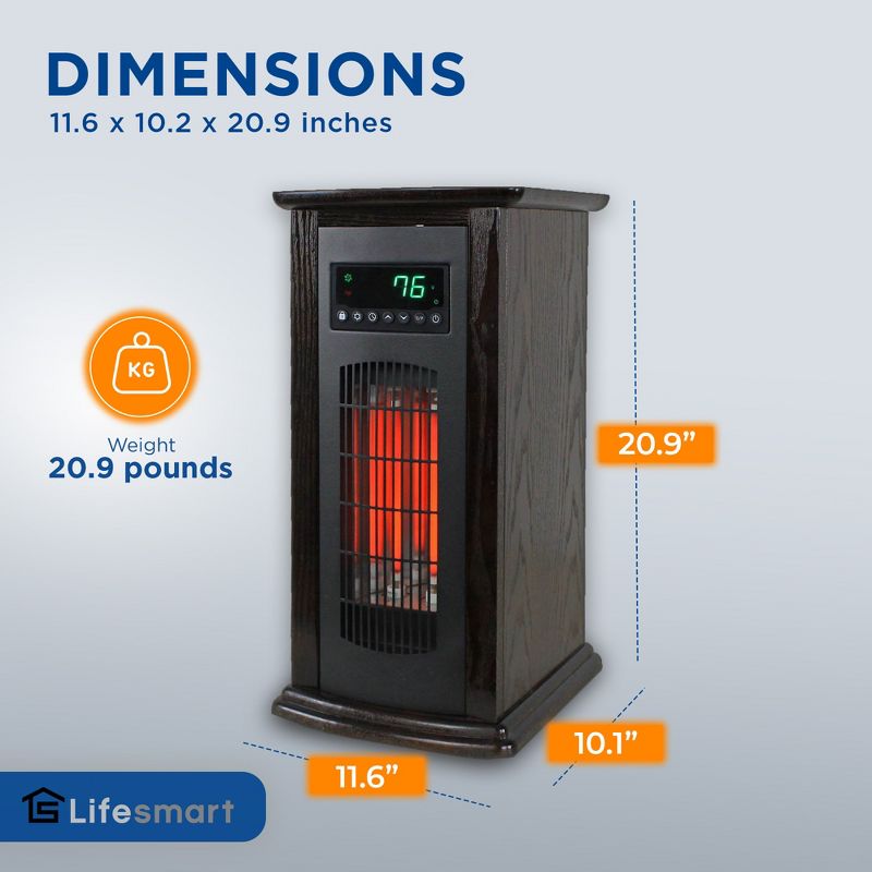 LifeSmart LifePro 1500W Infrared Quartz Indoor Home Tower Space Heater with Adjusting Temperatures and Remote Controls, Black (2 Pack), 3 of 7