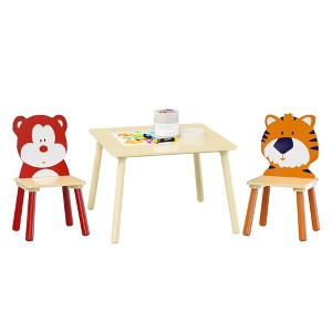 Ruvalino Seating Sets Kids Table and Chair Set Bear and Monkey Design for Living Room Playroom, Natural, 27.56"*26.38"*3.74" - 1 of 4