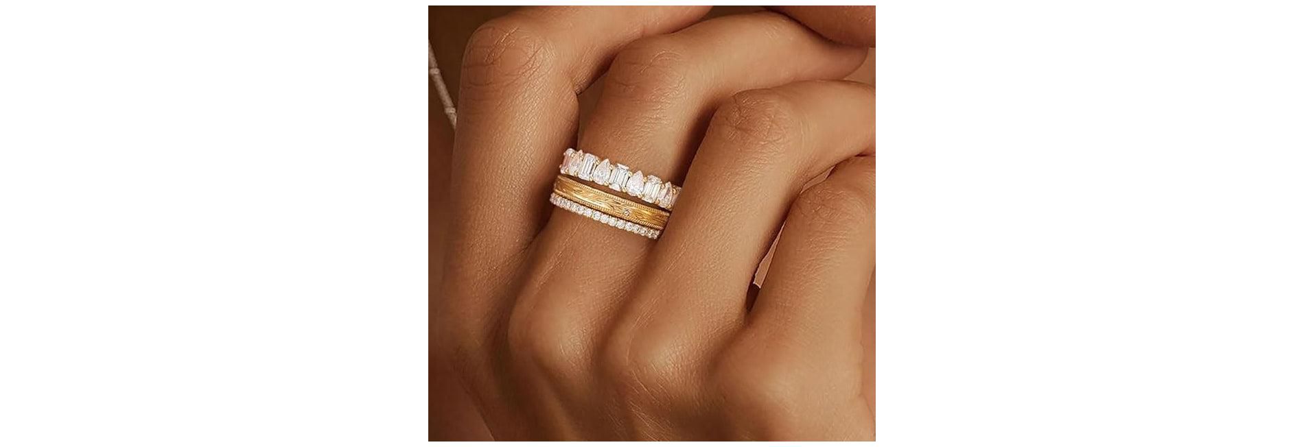 Stackable Gold Rings for Women Non Tarnish 14K Gold Plated Rings Cubic Zirconia Ring Set