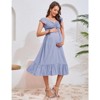 Coolmee Women Summer Maternity Maxi Dress Sweetheart Neck Short Sleeve Smocked Boho Drawstring Long Dress Photoshoot Baby Shower - 4 of 4