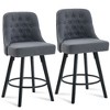 Zeus & Ruta Set of 2 360° Swivel Counter Height Stools with 26" Linen Upholstered Bar and Wood Legs - 2 of 4