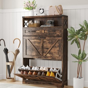 Slim Narrow Shoe Storage Cabinet with Flip Drawers, Shoe Rack Organizer - 1 of 4