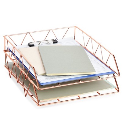 Rose Gold Stackable Metal Desk Organizer for Papers and Files