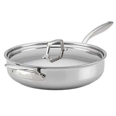 Breville 32071 Clad Stainless Steel Saute Pan / Frying Pan / Fry Pan with Lid and Helper Handle  - 5 Quart, Silver