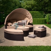 Harrison 4-Piece All-Weather Wicker Patio Daybed With Canopy Set