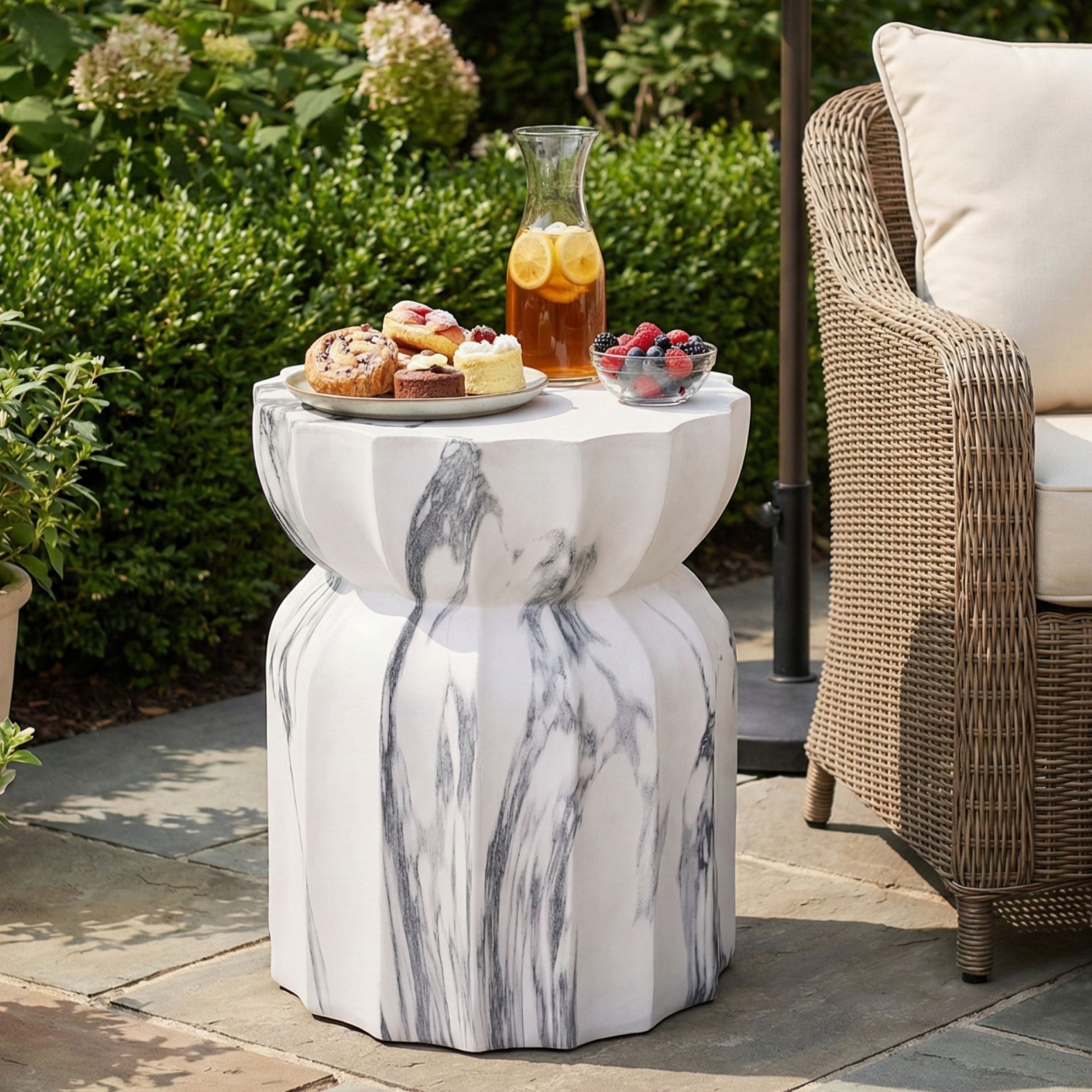 Patio End Table Indoor&Outdoor Side Table, MGO Weather Resistant Decorative Accent Table, No Assembly, Marble - ModernLuxe