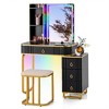 Costway Vanity Table Set with RGB LED Lights Crystal Crush Diamond Mirror Drawers Black/White - image 2 of 4