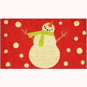 HomeRoots 24" X 36" Red And White Coir Snowman Outdoor Christmas Door Mat - 1 of 4