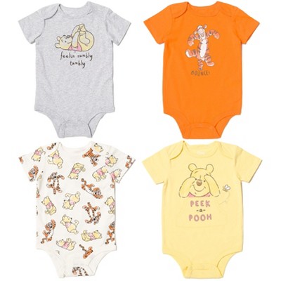 Image of Disney Tigger Winnie the Pooh Newborn Baby Boys 4 Pack Cuddly Ring Snap Bodysuits Gray / orange / White / Yellow 6-9 Months
