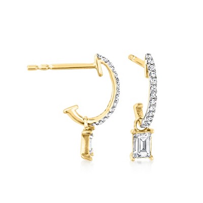 Pure Collection by Ross-Simons 0.12 ct. t.w. Diamond C-Hoop Drop Earrings in 14kt Yellow Gold