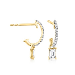 Pure Collection by Ross-Simons 0.12 ct. t.w. Diamond C-Hoop Drop Earrings in 14kt Yellow Gold - 1 of 3