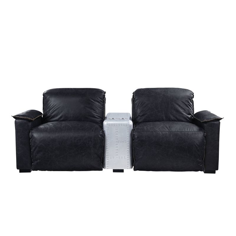 Misezon 86&#34; Recliner Sofas Black Top Grain Leather and Aluminum - Acme Furniture, 6 of 7