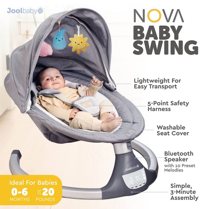 JOOL BABY Nova Motorized Infant Baby Swing - Gray (2024 version), 2 of 8