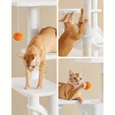 Cream White Multi-Level Cat Tree Tower with Hammock and Scratching Posts