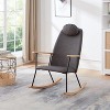 Vynxaria Brown Leather Rocking Accent Chairs with Padded High Back & Armrests, for Home Use - 3 of 4