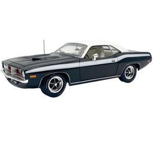 1972 Plymouth Cuda 340 Black with White Stripes, Top and Interior Limited Edition 1/18 Diecast Model Car by ACME - 1 of 4