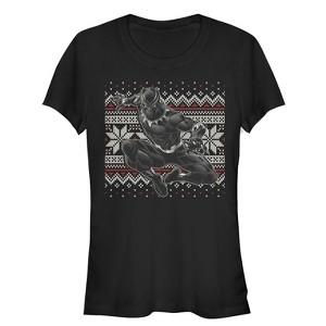 Juniors Womens Marvel Black Panther Knit Pattern Print T-Shirt - 1 of 3
