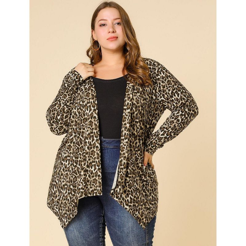 Agnes Orinda Women's Plus Size Leopard Spots Asymmetric Open Front Fashion Cardigans, 3 of 9