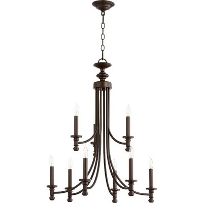 Quorum Lighting Rossington 9-Light Chandelier, Oiled Bronze, 26.5W, 31H