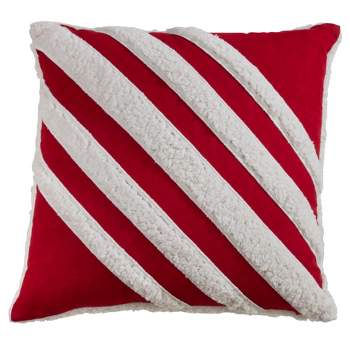 Saro Lifestyle Diagonal Stripe Pillow - Down Filled, 17" Square, Red