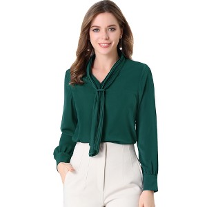 INSPIRE CHIC Women's Long Sleeve Pleated Tie Neck Office Blouses - 1 of 4