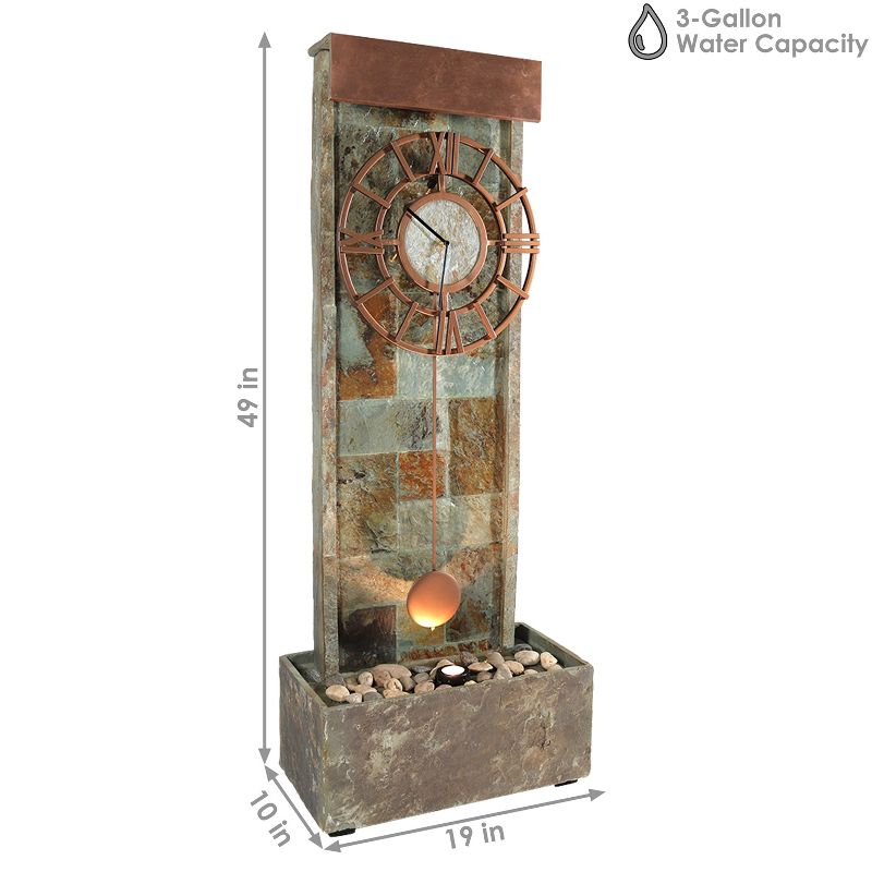 Sunnydaze 49"H Electric Natural Slate Indoor/Outdoor Water Fountain with Clock and LED Light, 4 of 11
