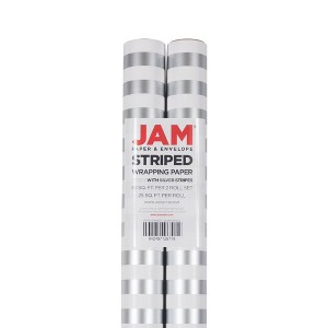 JAM Paper & Envelope 2ct Striped Gift Wrap Rolls Silver/White: Multi-Stripe Paper for All Occasions, 30 ft, Floral Theme - 1 of 4