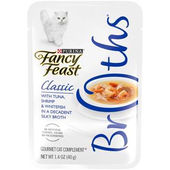 Purina Fancy Feast Broths Classic Gourmet Wet Cat Food Complement with Tuna, Shrimp & White Fish In Broth - 1.4oz