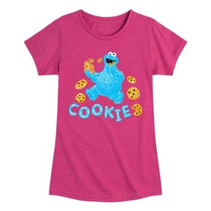 Girls' - Sesame Street - Scribble Cookie Monster Fitted Short Sleeve Graphic T-Shirt - 1 of 4