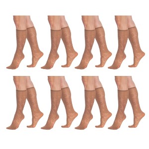 8 Pairs Sheer Knee High Socks for Women 15 Denier with Flower Patterned One Size - 1 of 1