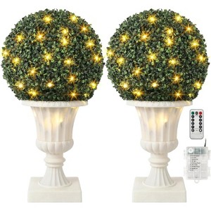 Artificial Boxwood Topiary Ball, 16" Faux Plant Topiary Ball with Lights, for Outdoor Balcony, Backyard Home Decor - 1 of 4