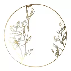 Smarty Had A Party 10.25" White with Gold Antique Floral Round Disposable Plastic Dinner Plates (120 Plates)