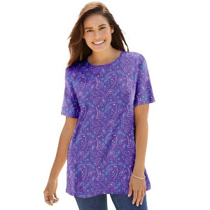 Woman Within Plus Size Perfect Printed Short-Sleeve Crewneck Tee - 1 of 4