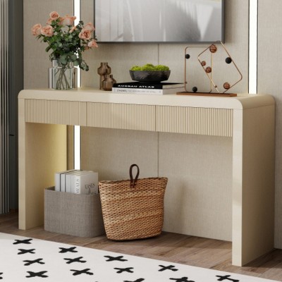 Modern Console Table with Storage Drawers, Farmhouse Entryway Table with Curved Edge for Hallway, Living Room, or Office – The Pop Home