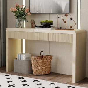 Modern Console Table with Storage Drawers, Farmhouse Entryway Table with Curved Edge for Hallway, Living Room, or Office – The Pop Home - 1 of 4