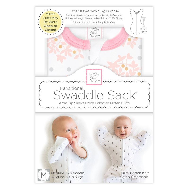 SwaddleDesigns Transitional Swaddle Sack Wearable Blanket - Pink Heavenly Floral - M - 3-6 Months, 3 of 9