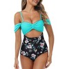 Womens One Piece Swimsuits Off Shoulder Color Block Bikini Summer Monokini - 3 of 4